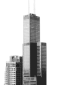 Graphic of a skyscraper with artistic backdrop