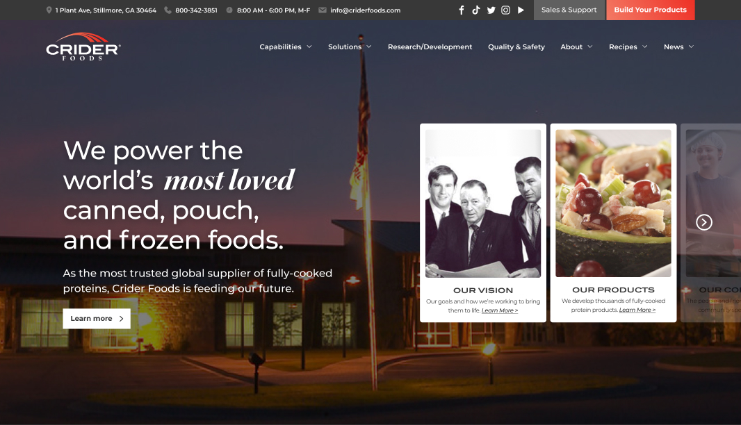Home page of Crider Foods Website