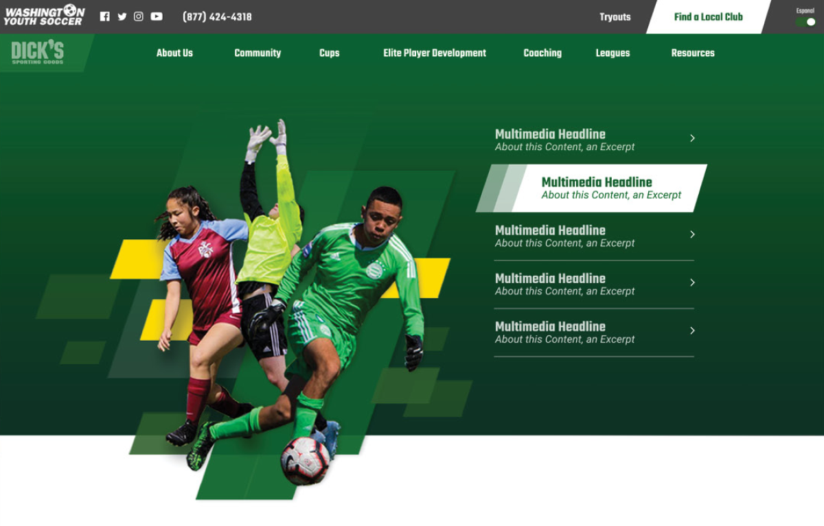 Youth soccer website screenshot